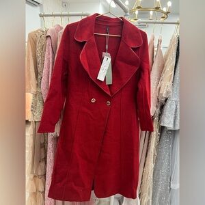 Elegant Red Double-Breasted Coat